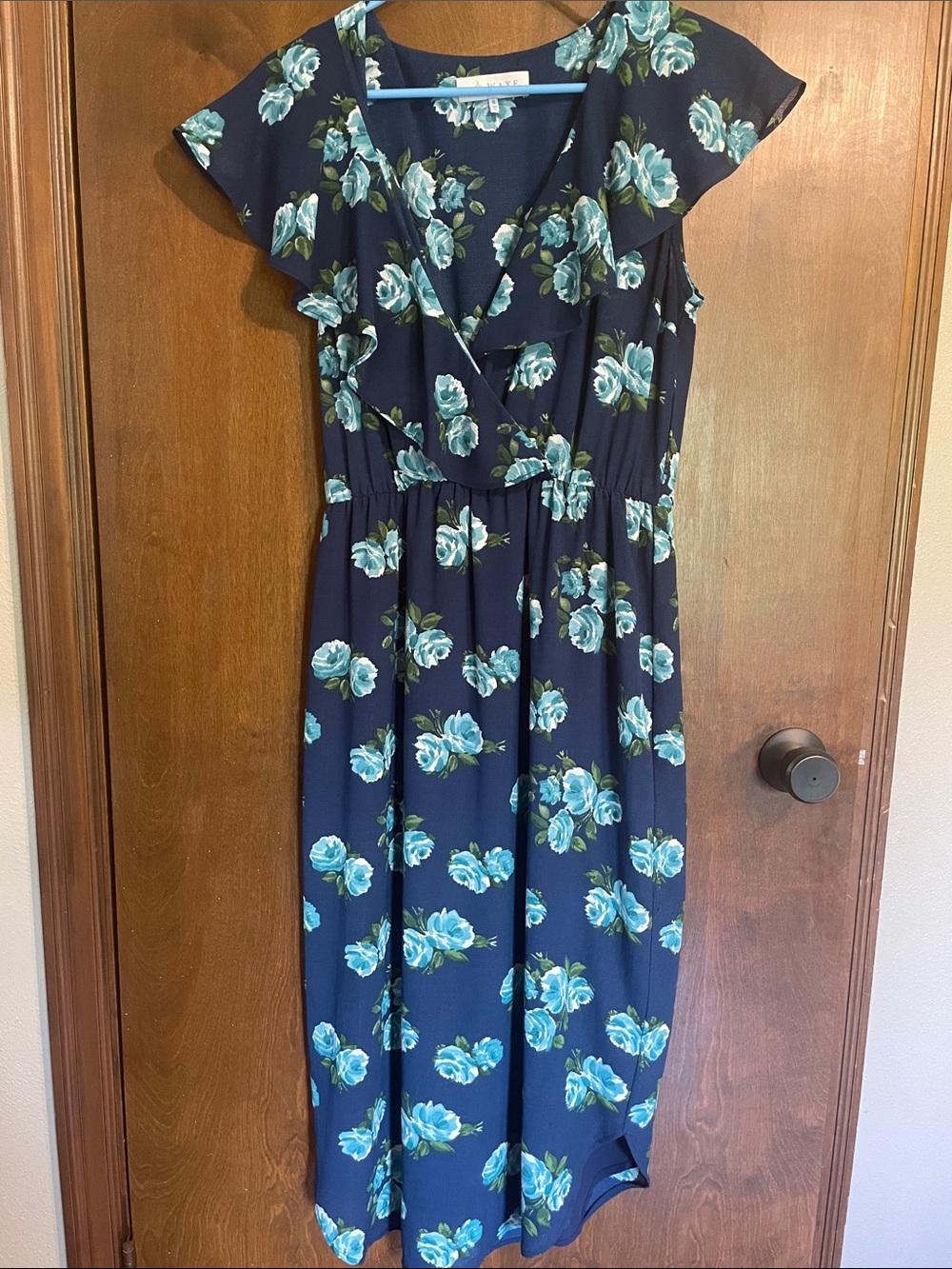 Wayf Navy Blue Floral Midi Dress